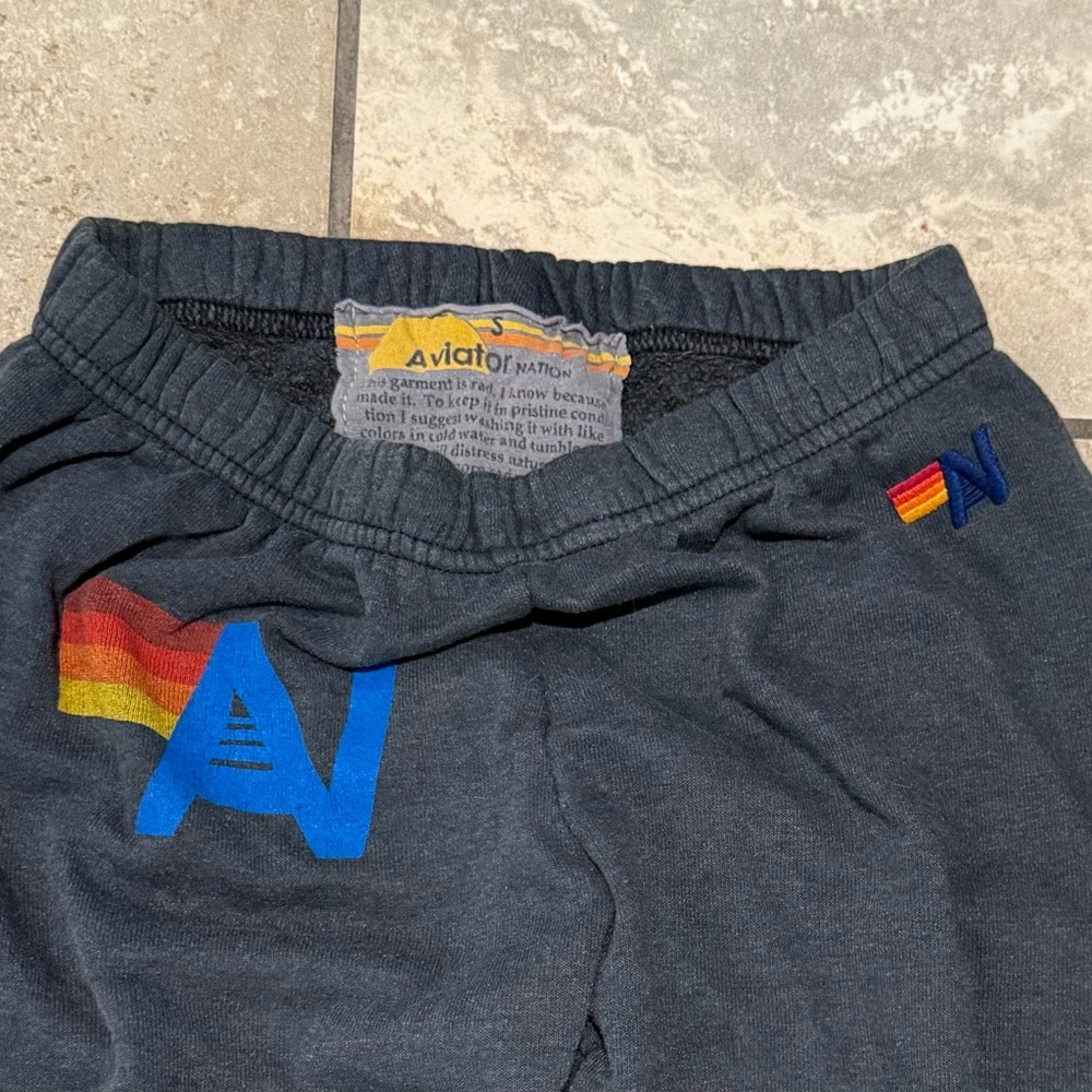 Aviator Nation Navy Track Joggers with Rainbow Stripe Logo